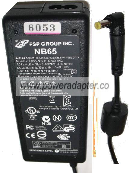 FSP NB65 FSP065-AAC AC ADAPTER 19V DC 3.42A IBM LAPTOP POWER SUP - Click Image to Close